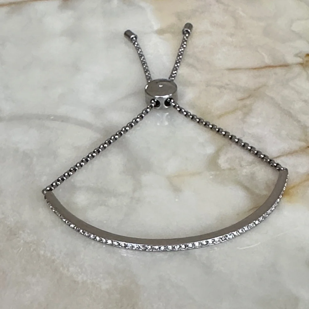 Michael Kors Silver Crystal Pavé Hinged Bangle Bracelet